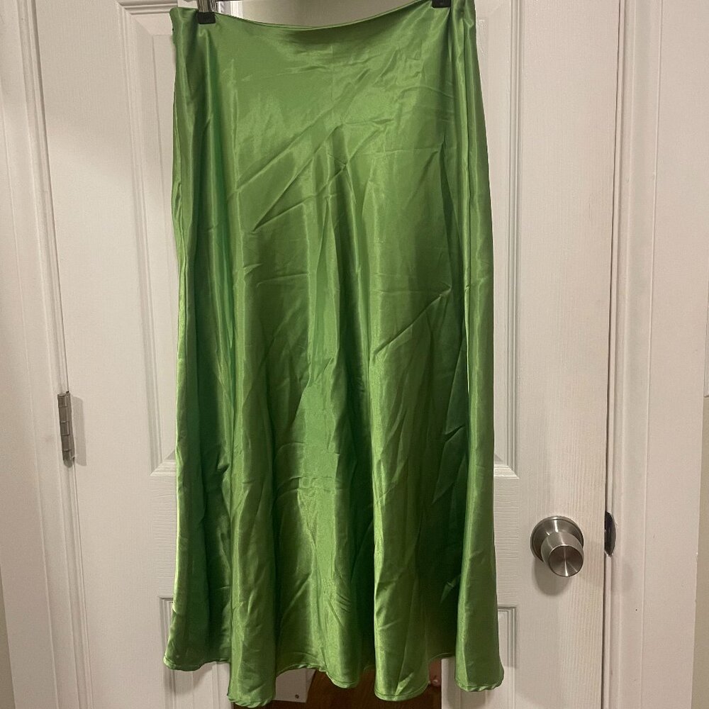 Bright Green Satin Midi Skirt